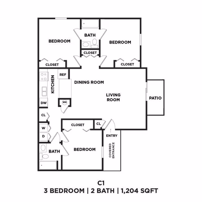 Three Bed Two Bath 1204 Sqft 04-408 floor plan